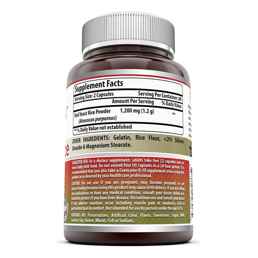 Amazing Formulas Red Yeast Rice 1200mg supplement facts side panel view showing ingredients and directions