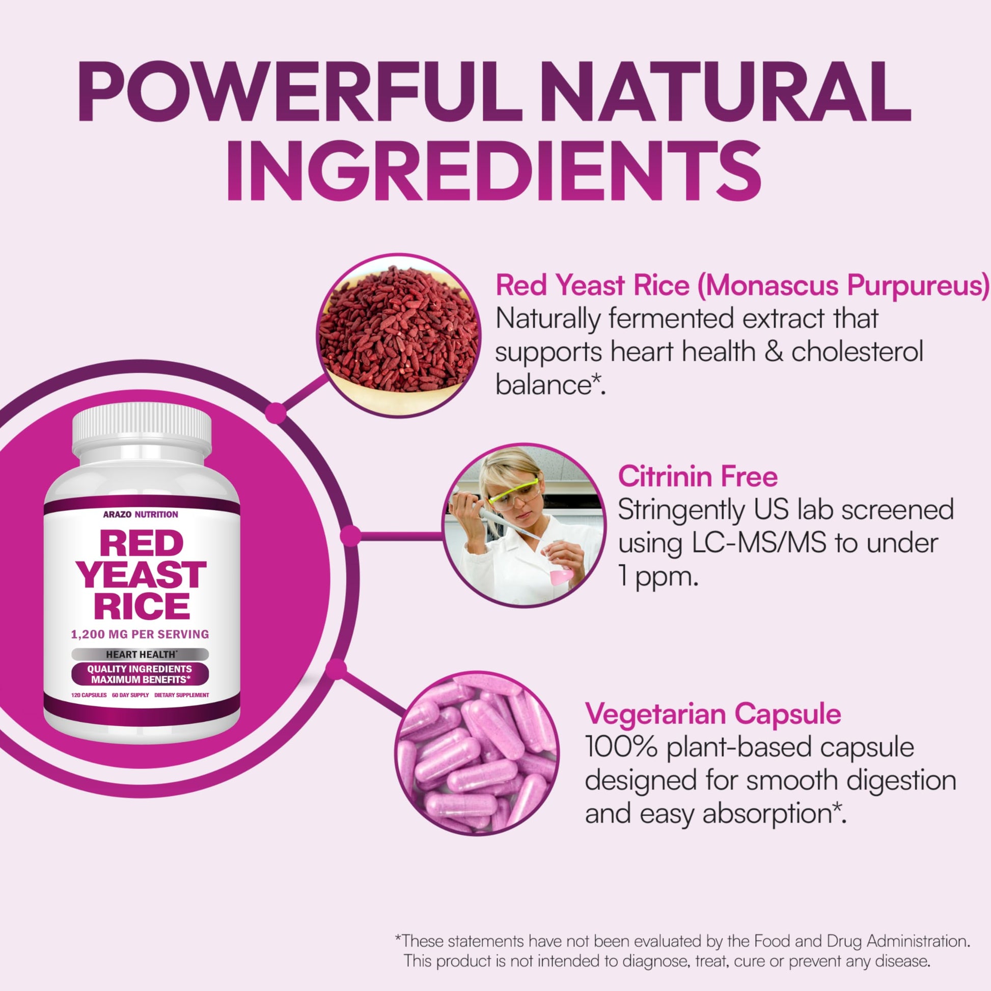 Arazo Nutrition authentic red yeast rice extract 120 capsules container