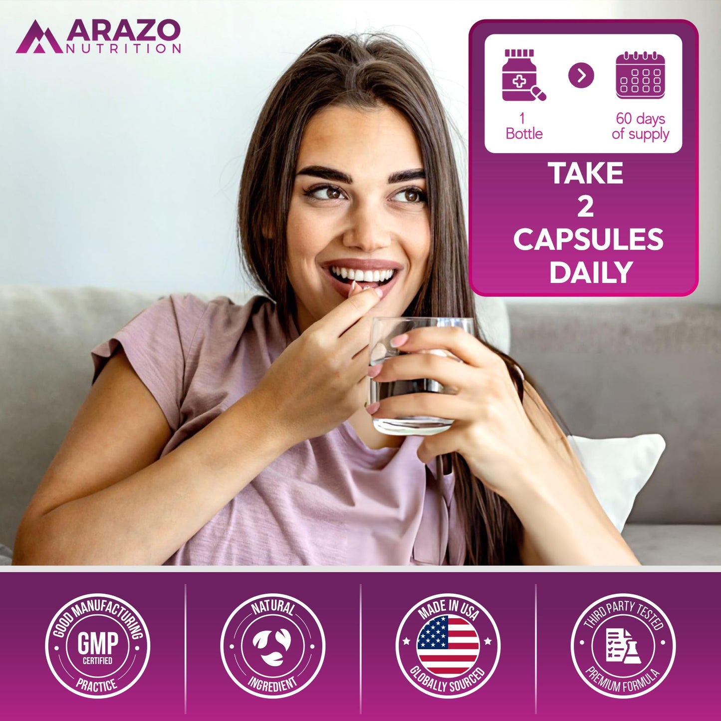 Arazo Nutrition heart health dietary supplement premium packaging top view