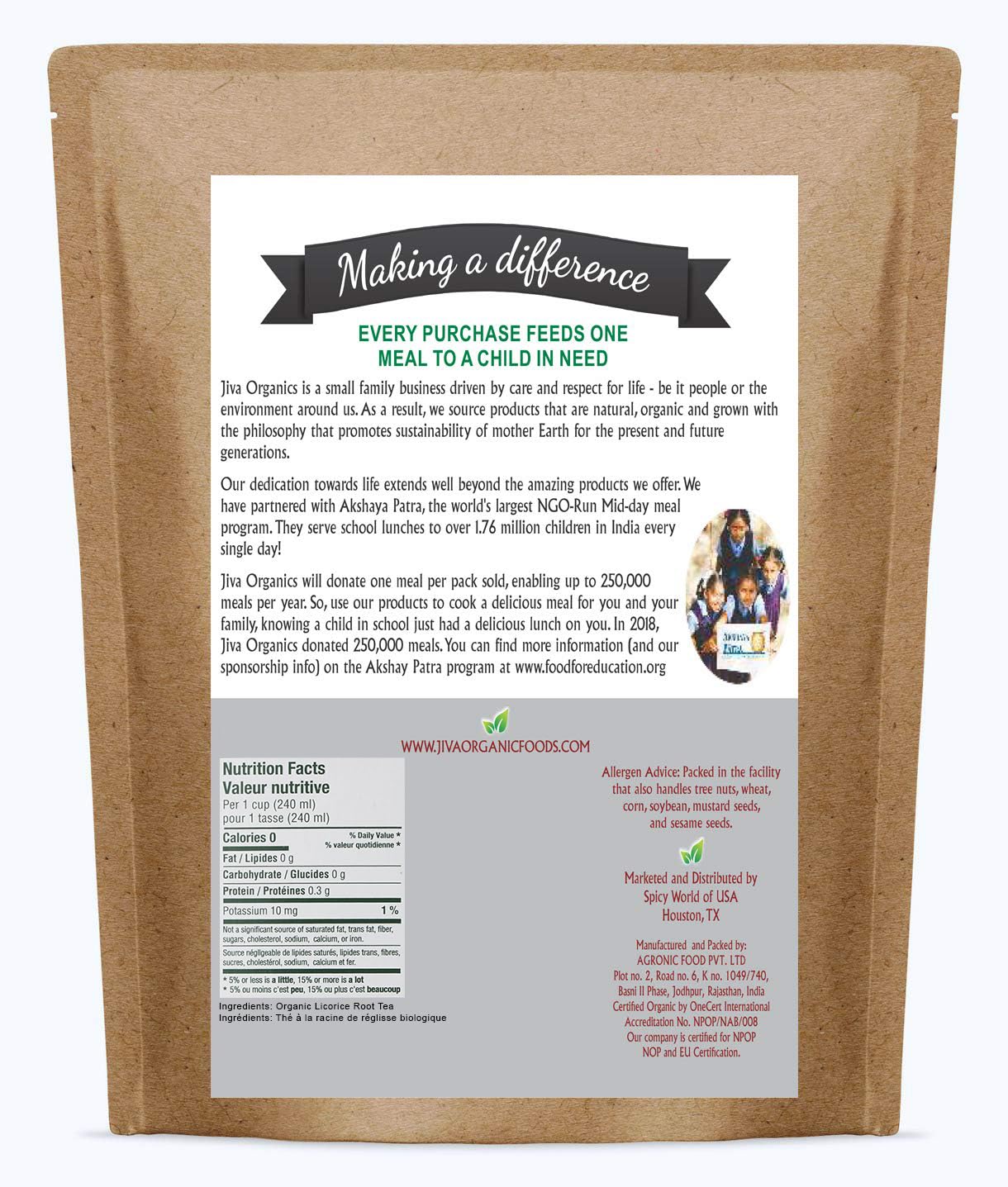 Resealable kraft bag of Jiva Organics Licorice Root Tea