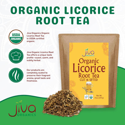 Close up of cut and sifted organic licorice root tea