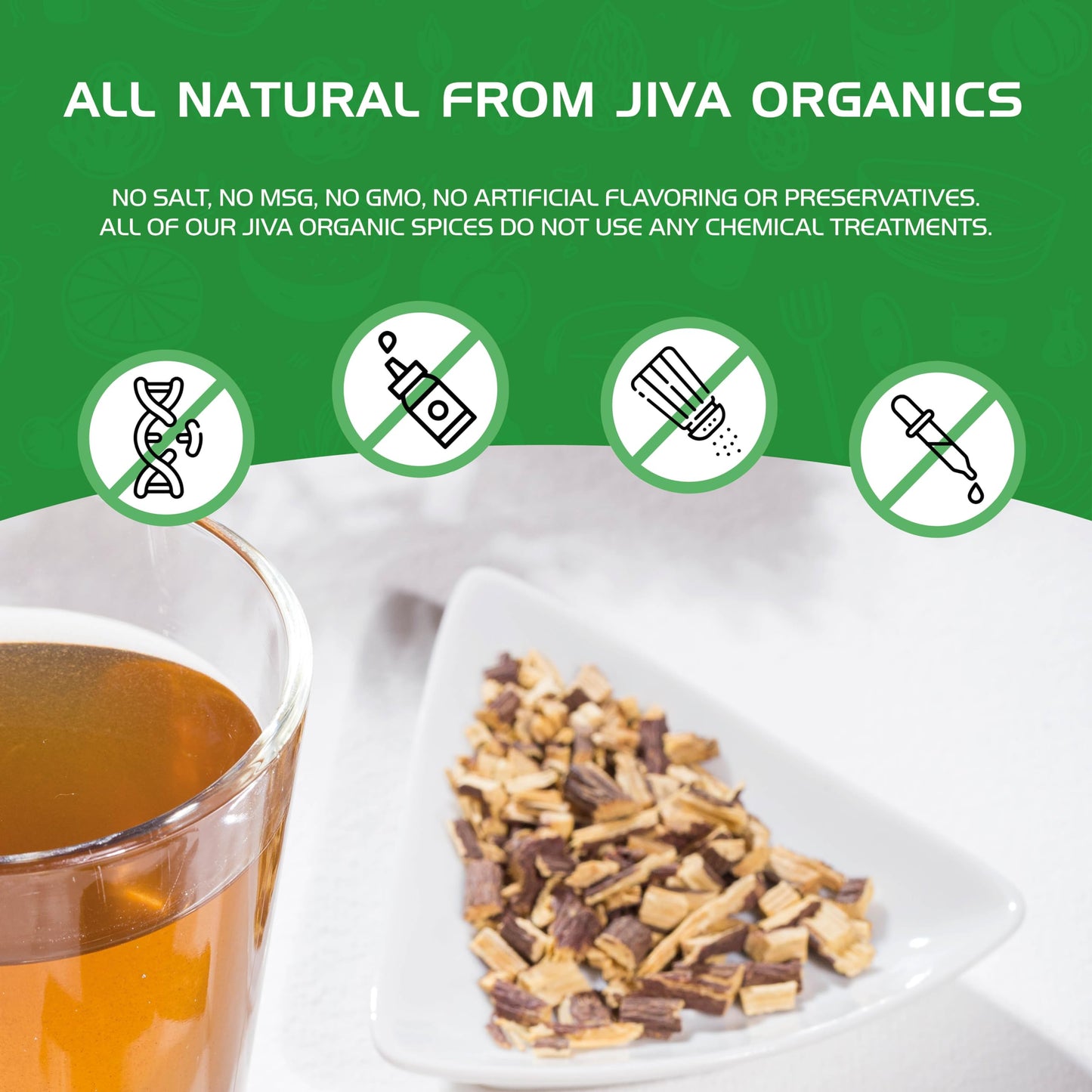 Bulk 14 Ounce Jiva Organics licorice root tea product side view