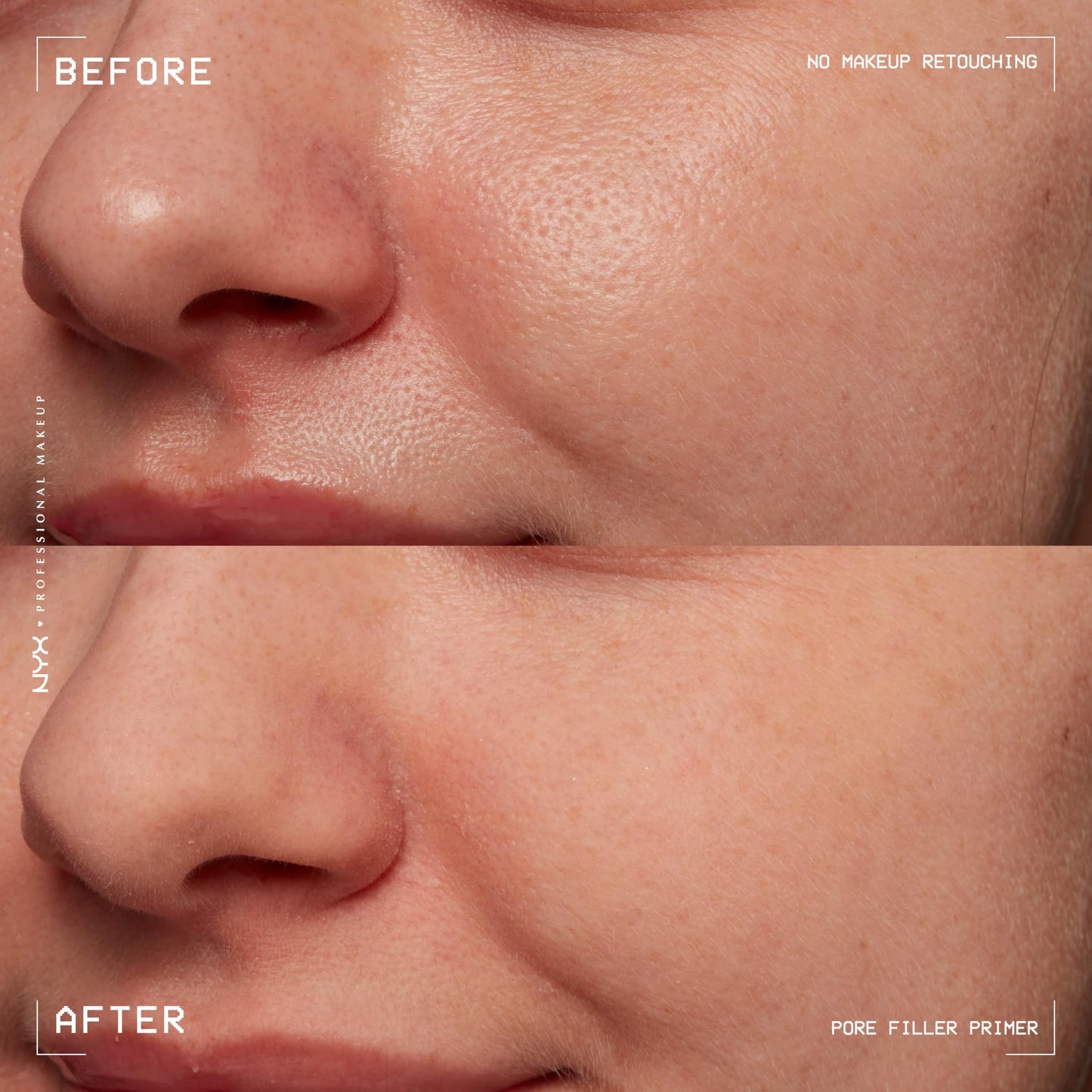 Model showing smooth skin finish after applying NYX Pore Filler