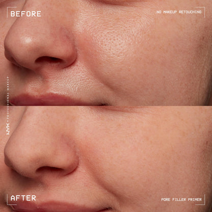 Model showing smooth skin finish after applying NYX Pore Filler