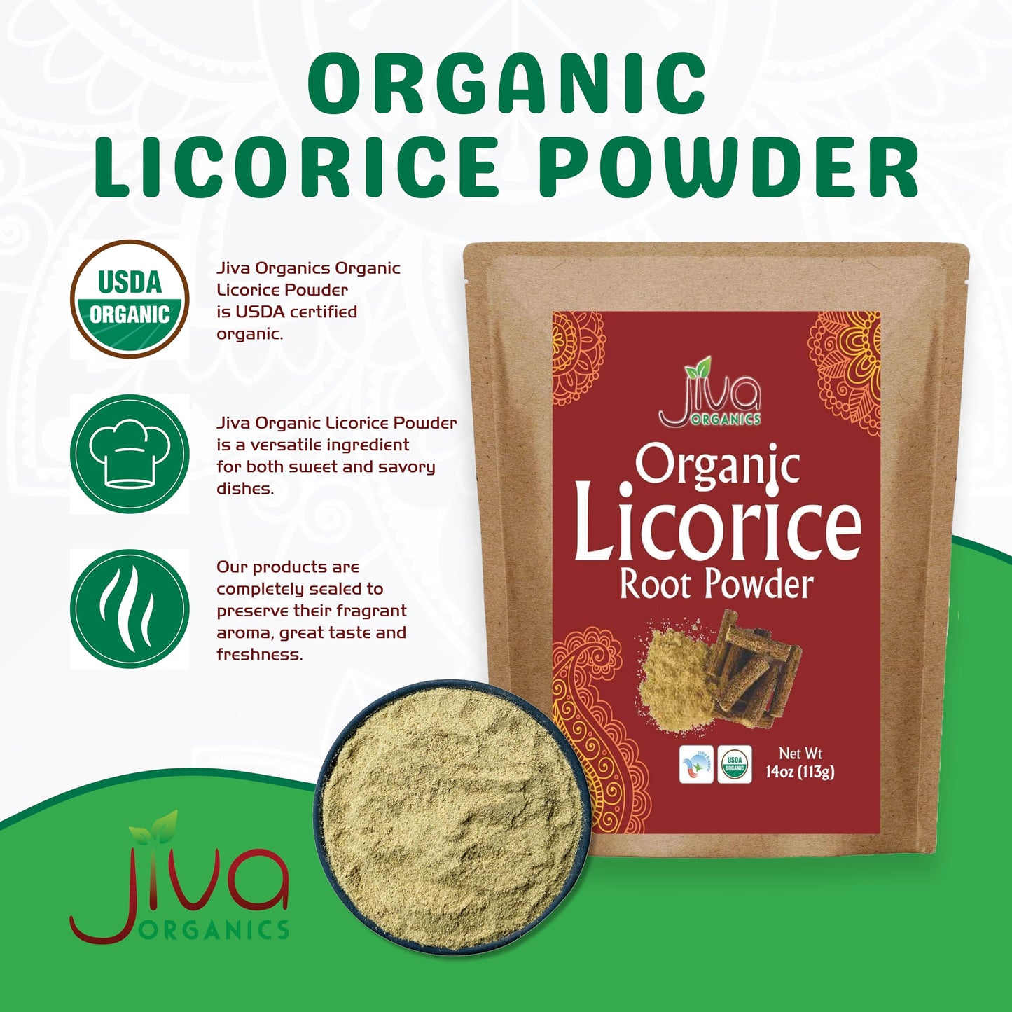 Close up of organic Mulethi powder texture