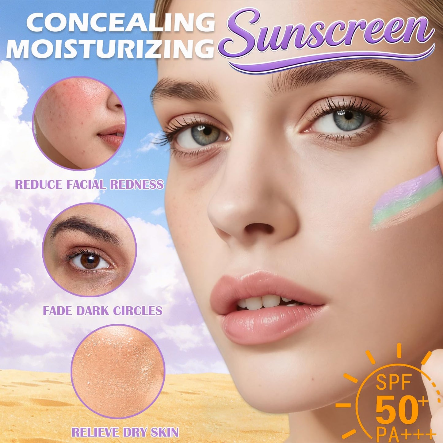 One step color corrector primer texture dollop displaying green lavender and pink brightening pigments