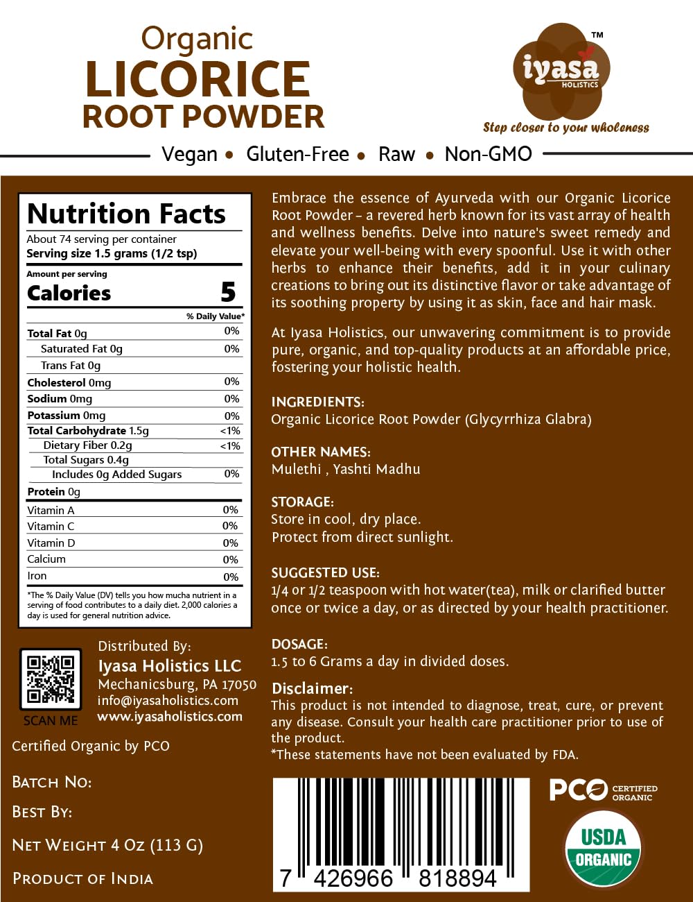 Close up of Iyasa Holistics organic Mulethi powder texture