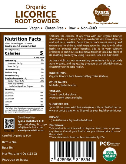 Close up of Iyasa Holistics organic Mulethi powder texture