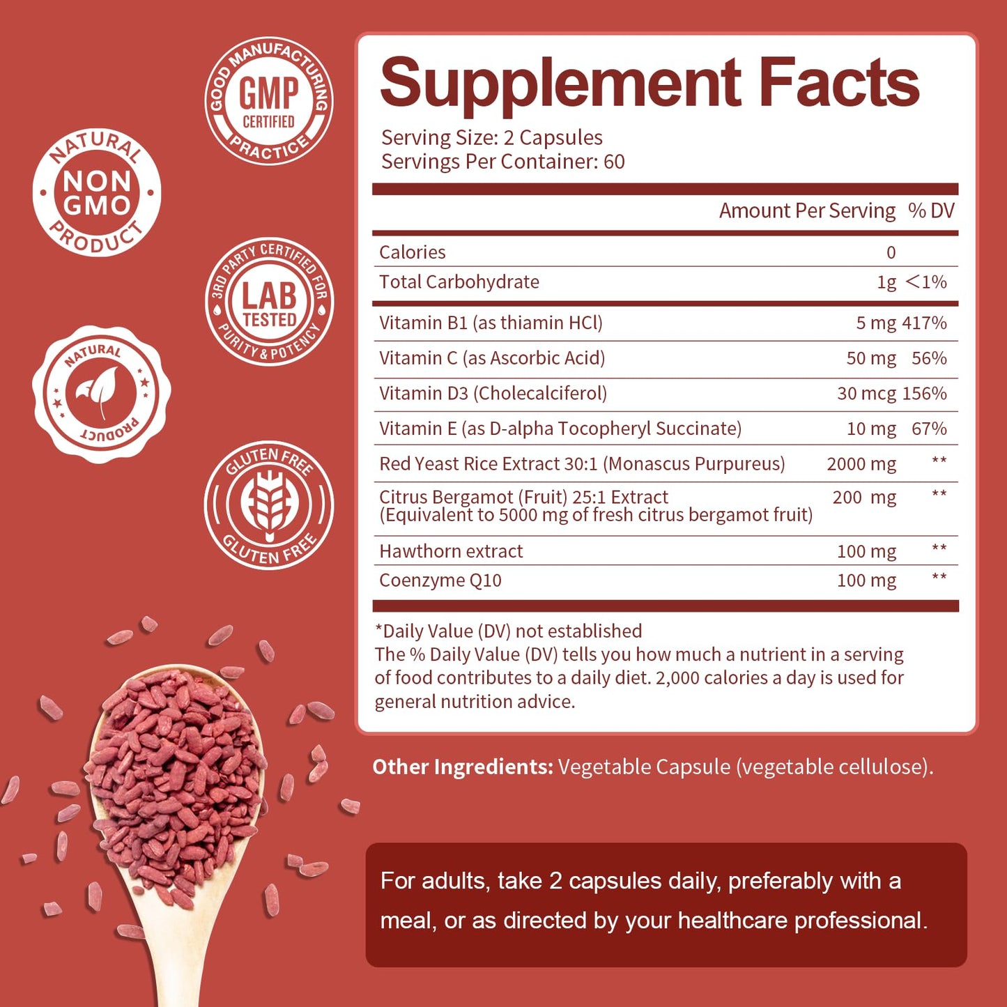 Close up of Totaria Red Yeast Rice vegetable capsules