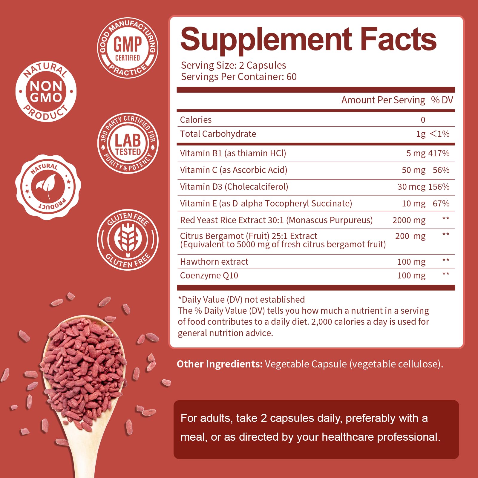 Close up of Totaria Red Yeast Rice vegetable capsules