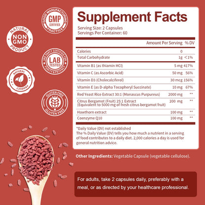 Close up of Totaria Red Yeast Rice vegetable capsules