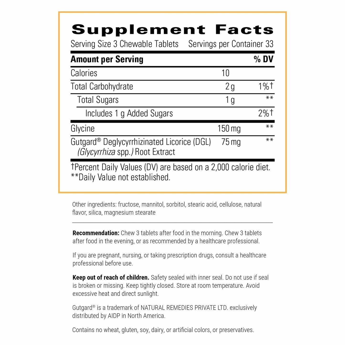 Integrative Therapeutics Rhizinate 100 chewable tablets supplement facts label