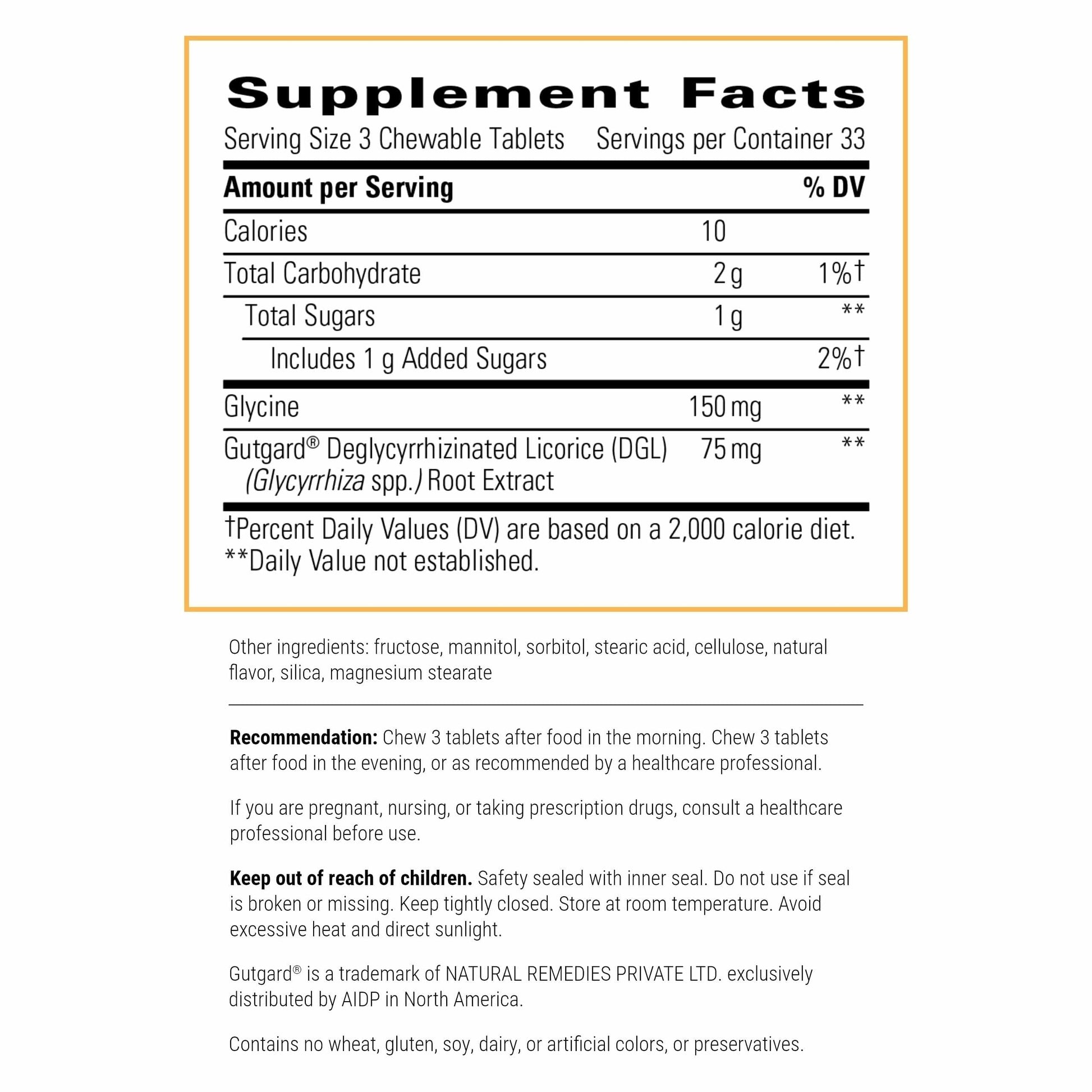 Integrative Therapeutics Rhizinate 100 chewable tablets supplement facts label