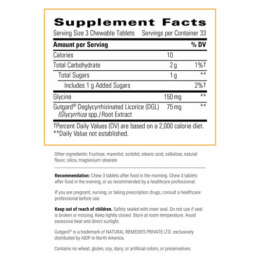 Integrative Therapeutics Rhizinate 100 chewable tablets supplement facts label