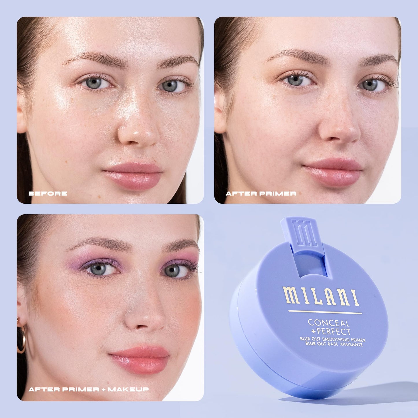 Back view of Milani face primer showing ingredient information