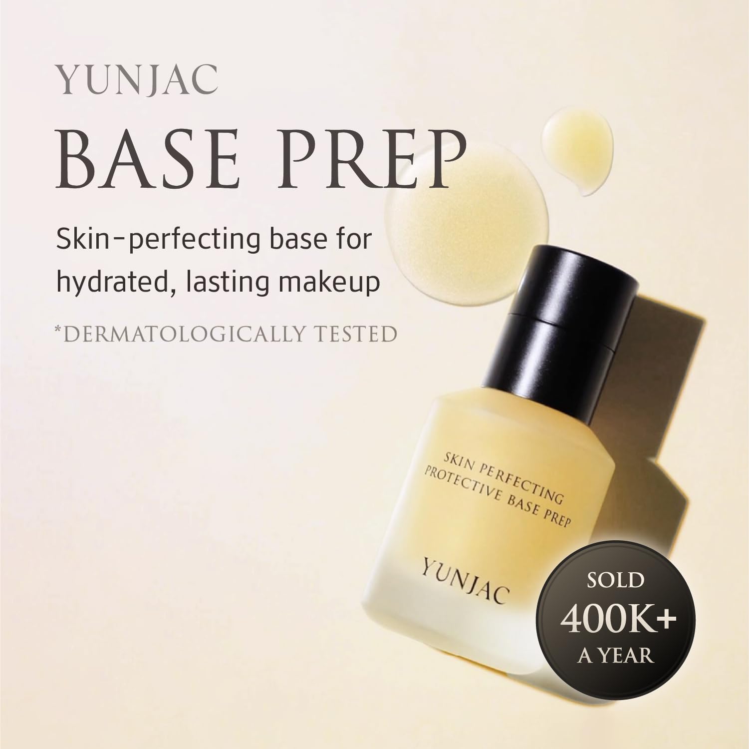 YUNJAC Skin Perfecting Protective Base Prep liquid texture on fingertips