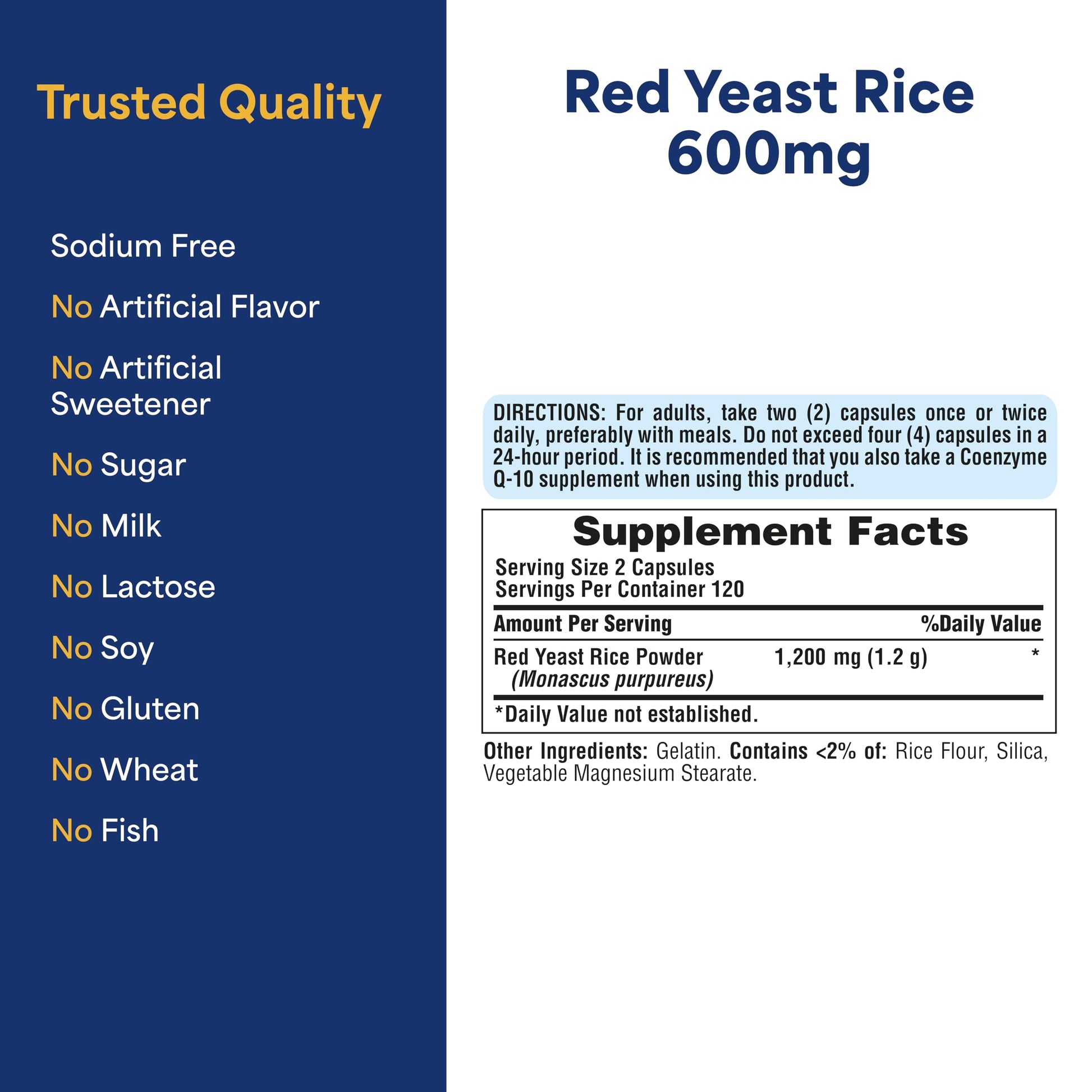 Puritan's Pride Red Yeast Rice 240 count capsule container base info