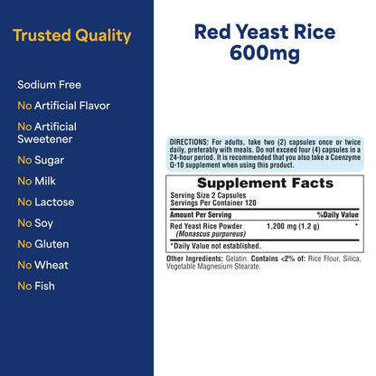 Puritan's Pride Red Yeast Rice 240 count capsule container base info
