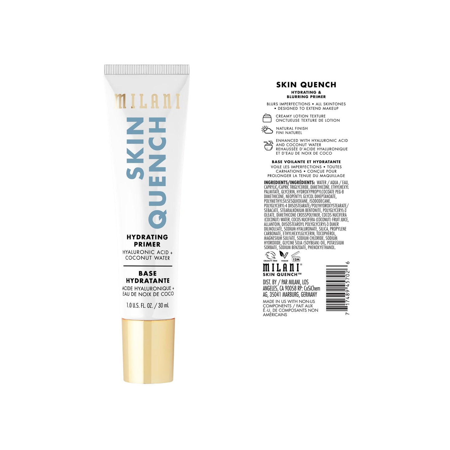 Milani face primer bottle texture and creamy lotion consistency