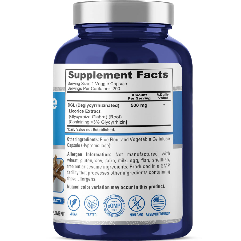 NusaPure DGL 500mg veggie capsules supplement label
