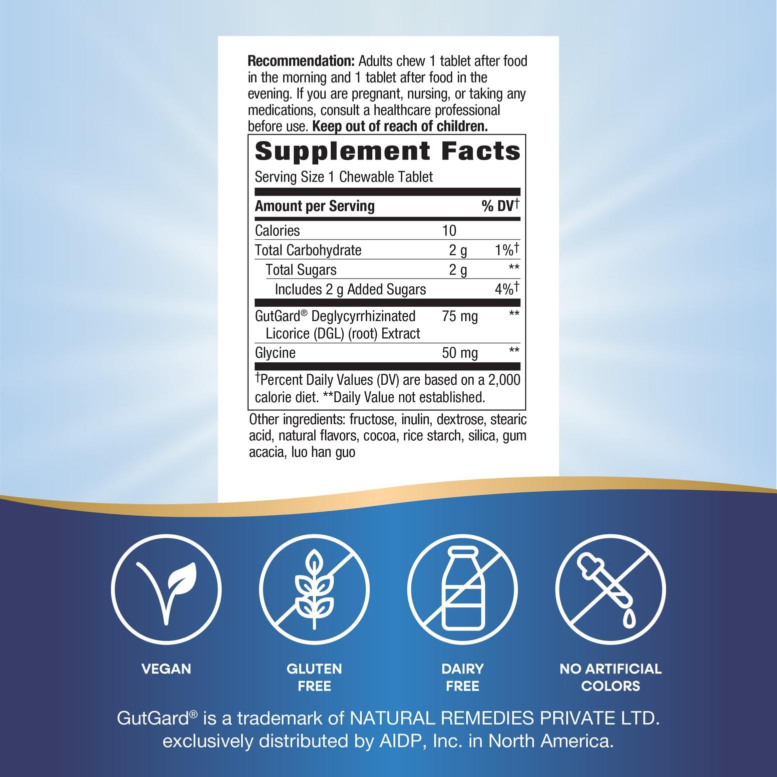 Close up of Nature's Way DGL Ultra chewable tablets label