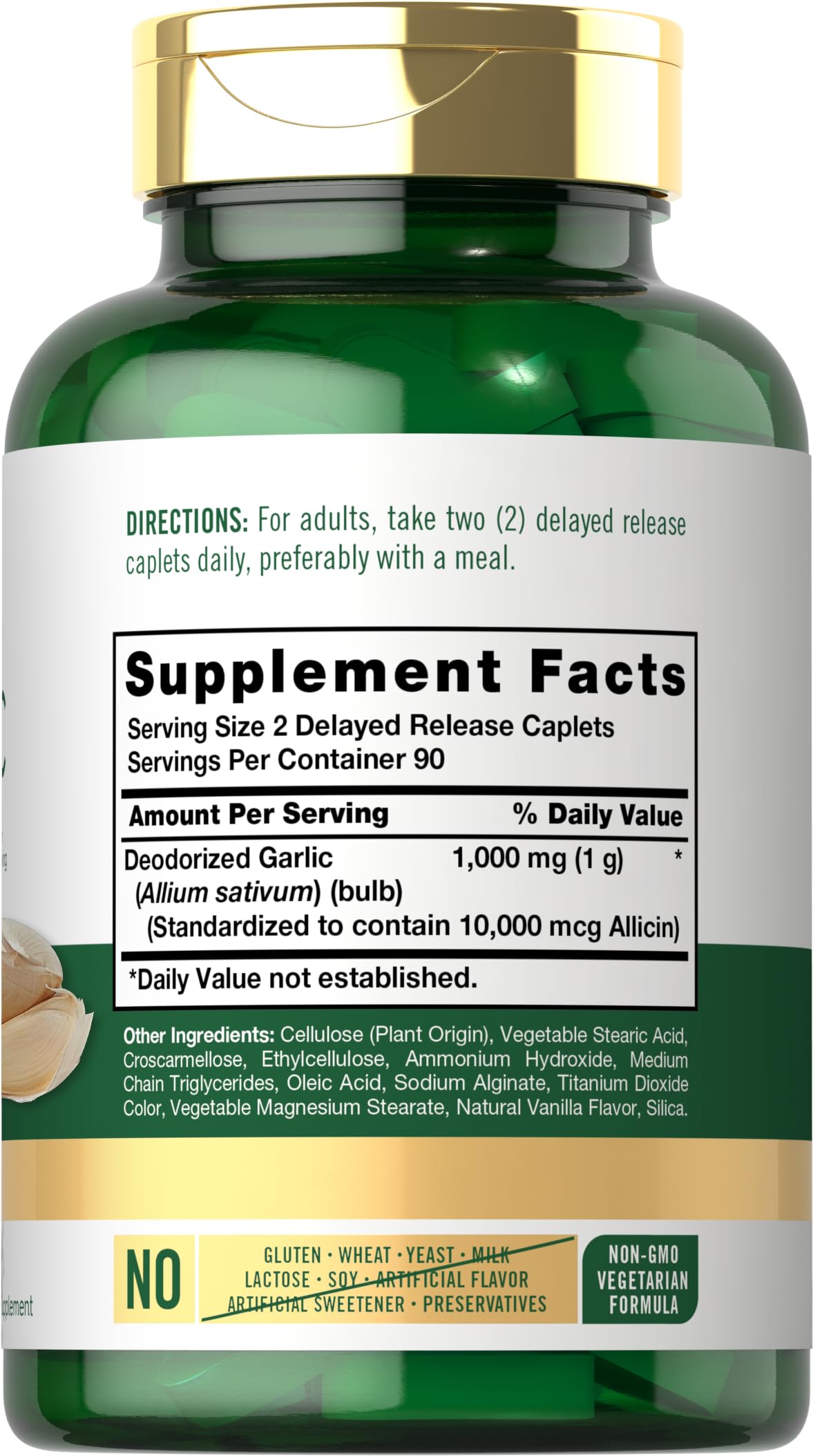 Carlyle odorless garlic pills high allicin extract supplement facts label packaging