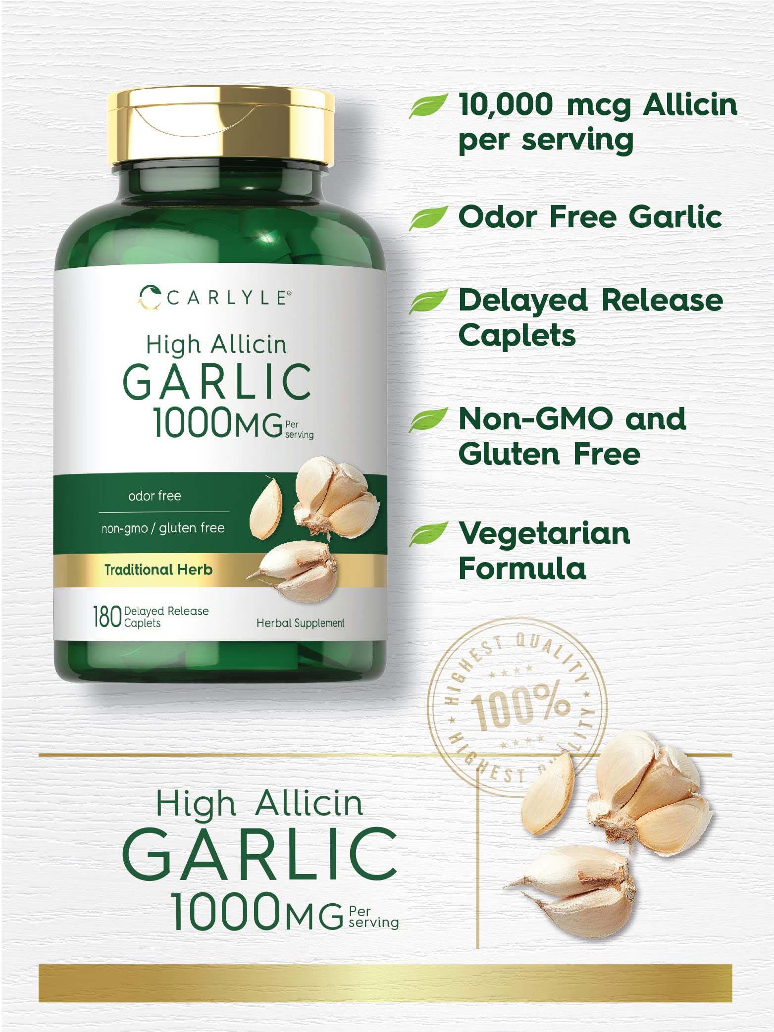Carlyle high potency garlic 1000mg vegetarian caplets for immune support
