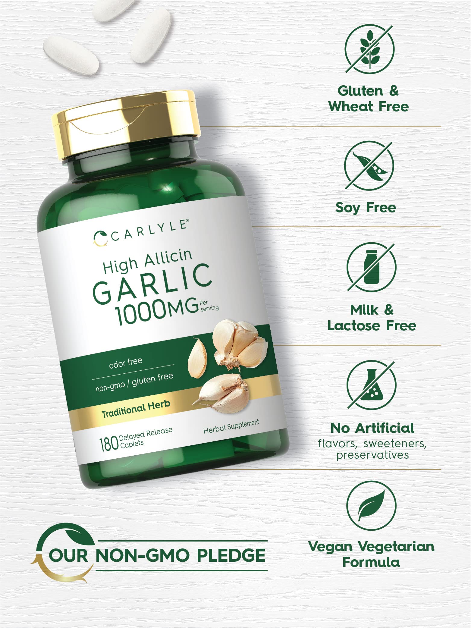 Authentic Carlyle imported garlic supplement non GMO gluten free verification