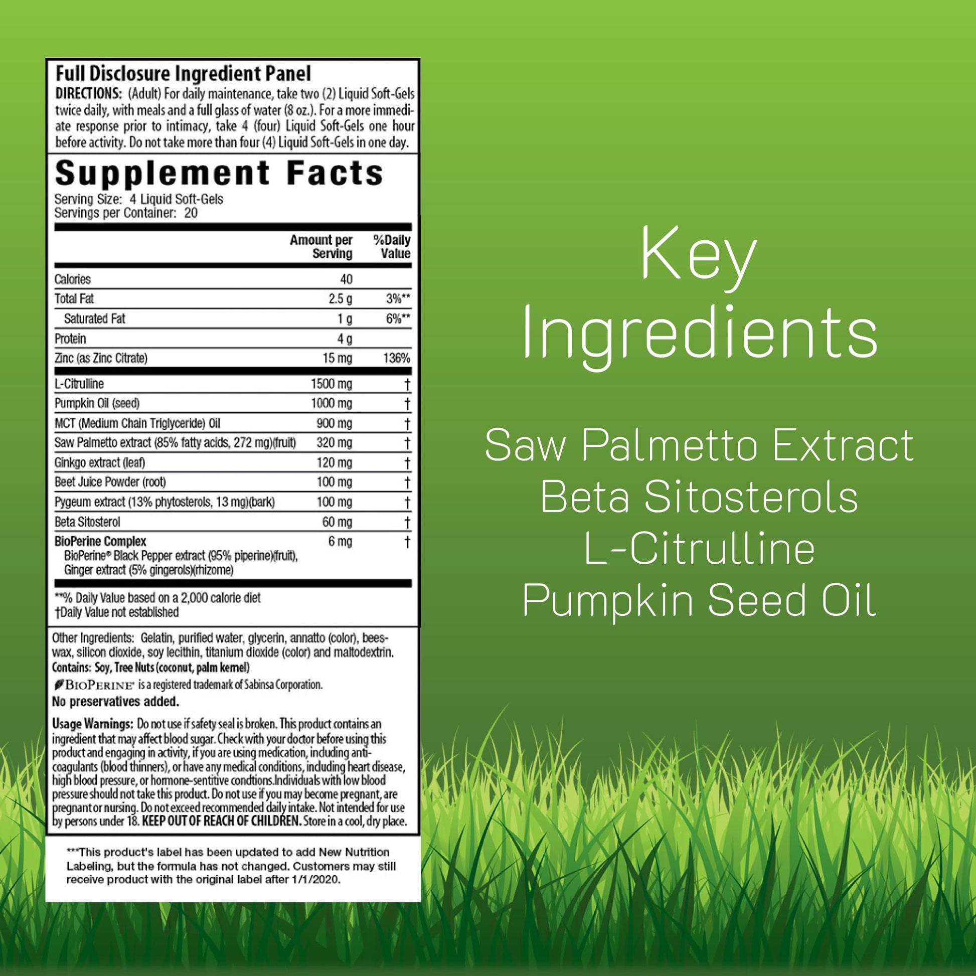 Irwin Naturals Prosta Strong RED packaging side showing supplement facts and nitric oxide ingredients