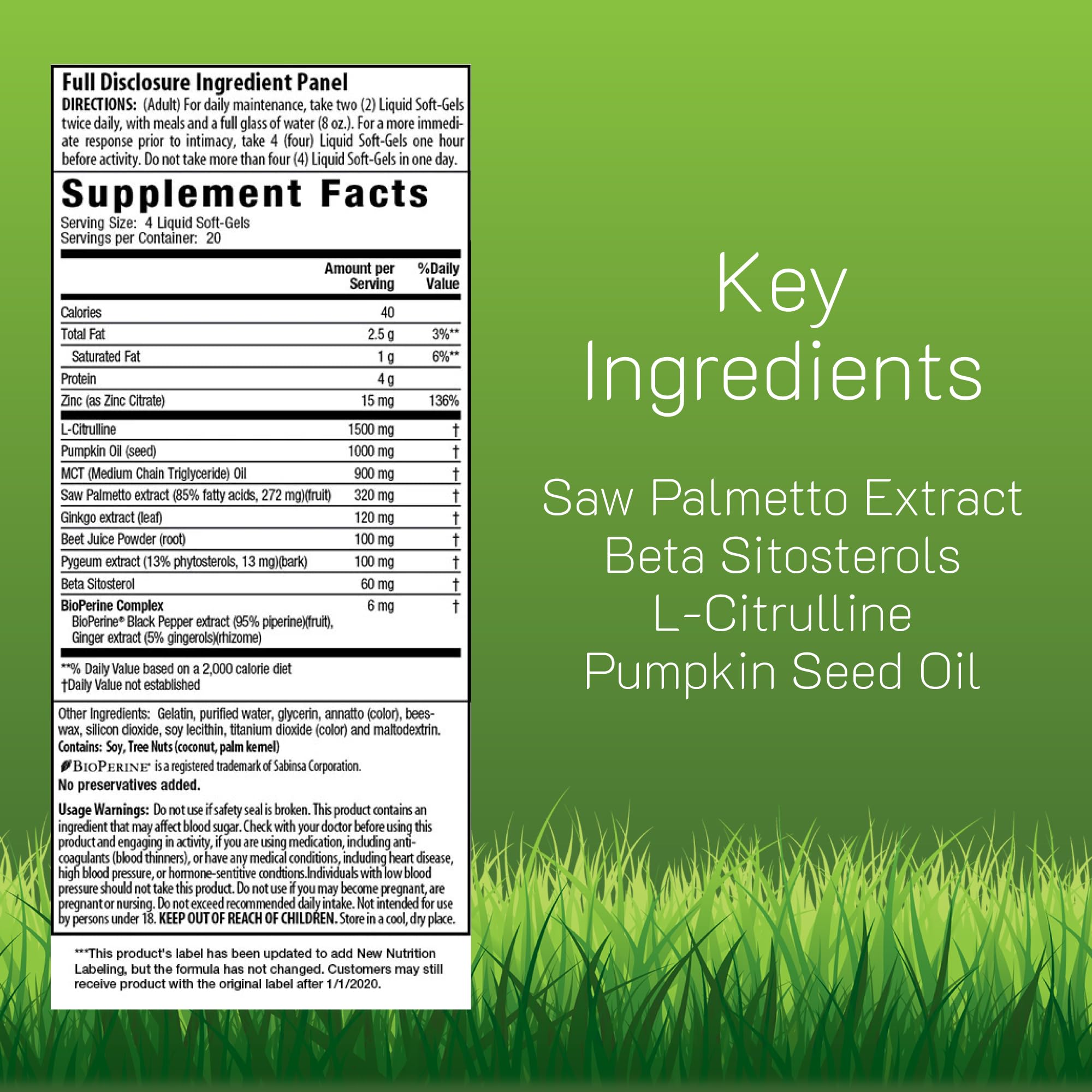 Irwin Naturals Prosta Strong RED packaging side showing supplement facts and nitric oxide ingredients