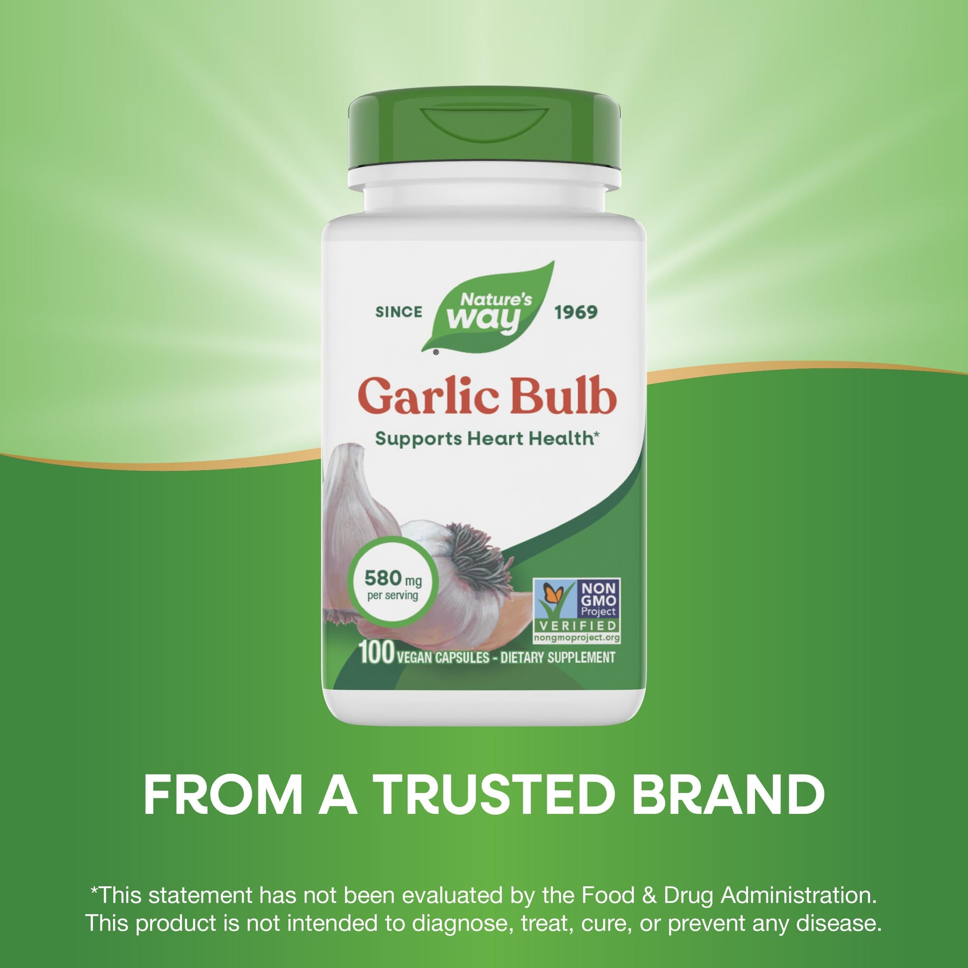 Nature's Way premium non-GMO garlic bulb capsules side panel ingredients