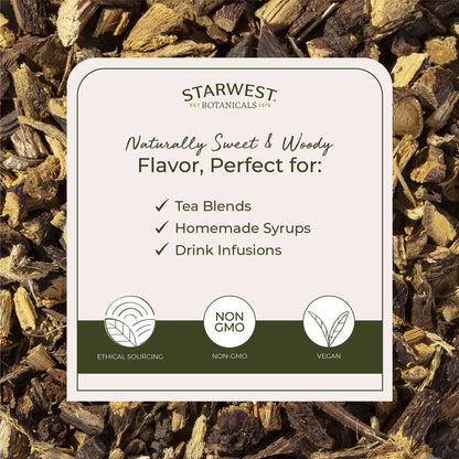 Back of Starwest Botanicals herbal tea ingredient packaging