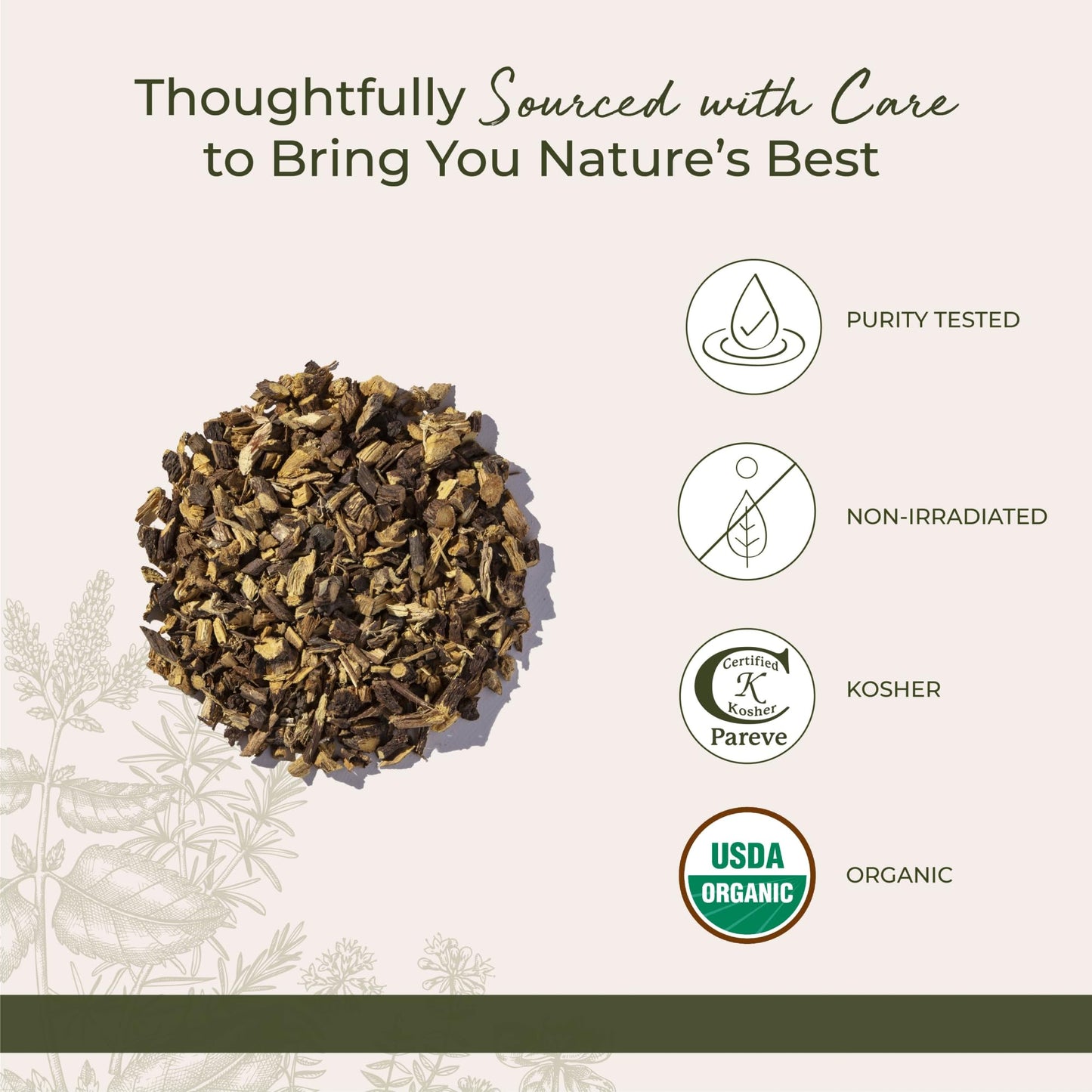 Organic licorice root in a bowl for herbal tea preparation