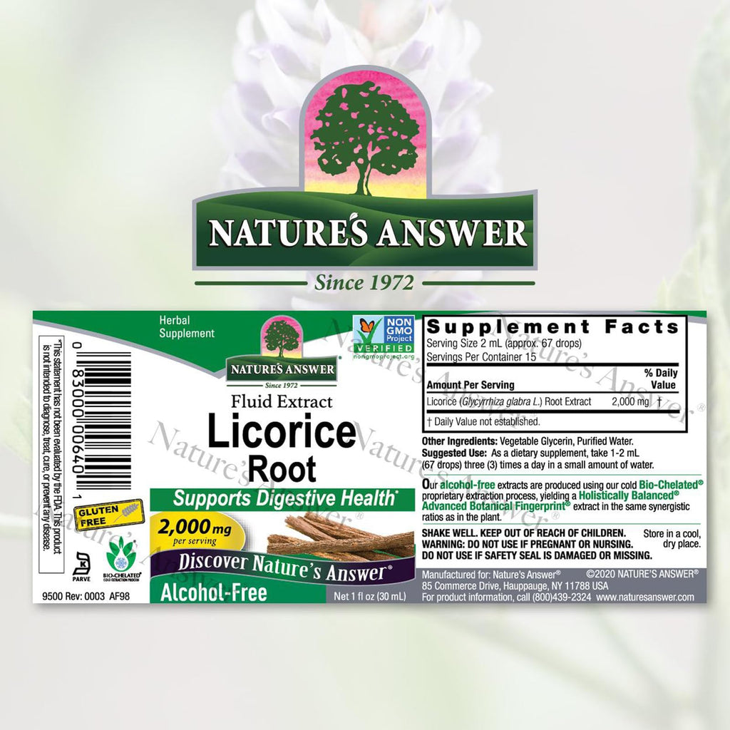 Nature's Answer Licorice Root herbal supplement packaging detail