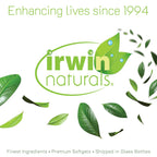 Irwin Naturals male genitourinary system supplement showing safety seals and manufacturing details