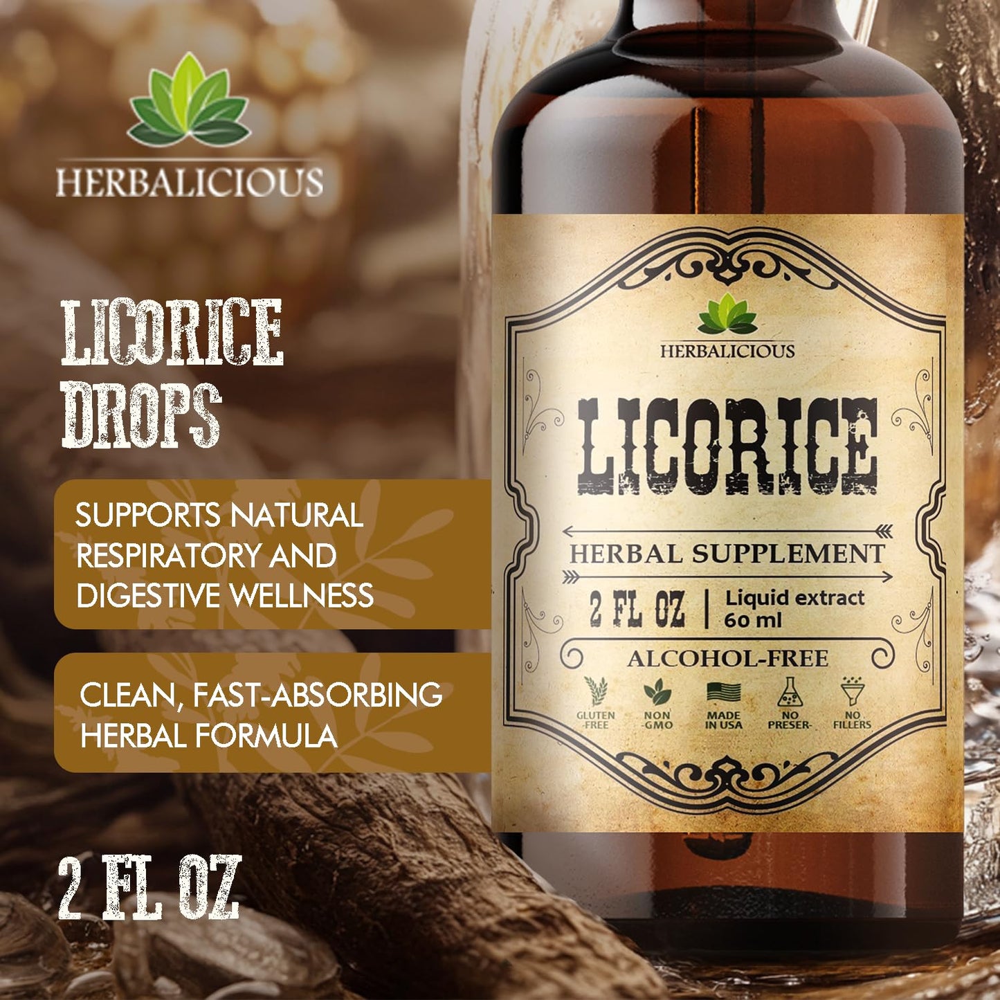Herbalicious liquid herbal extract 2 fluid ounce bottle