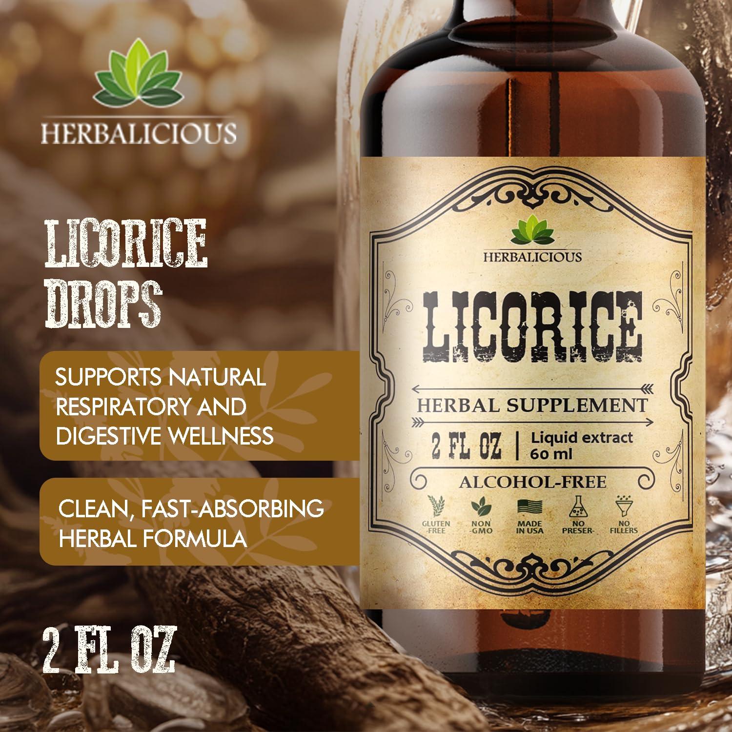 Herbalicious liquid herbal extract 2 fluid ounce bottle