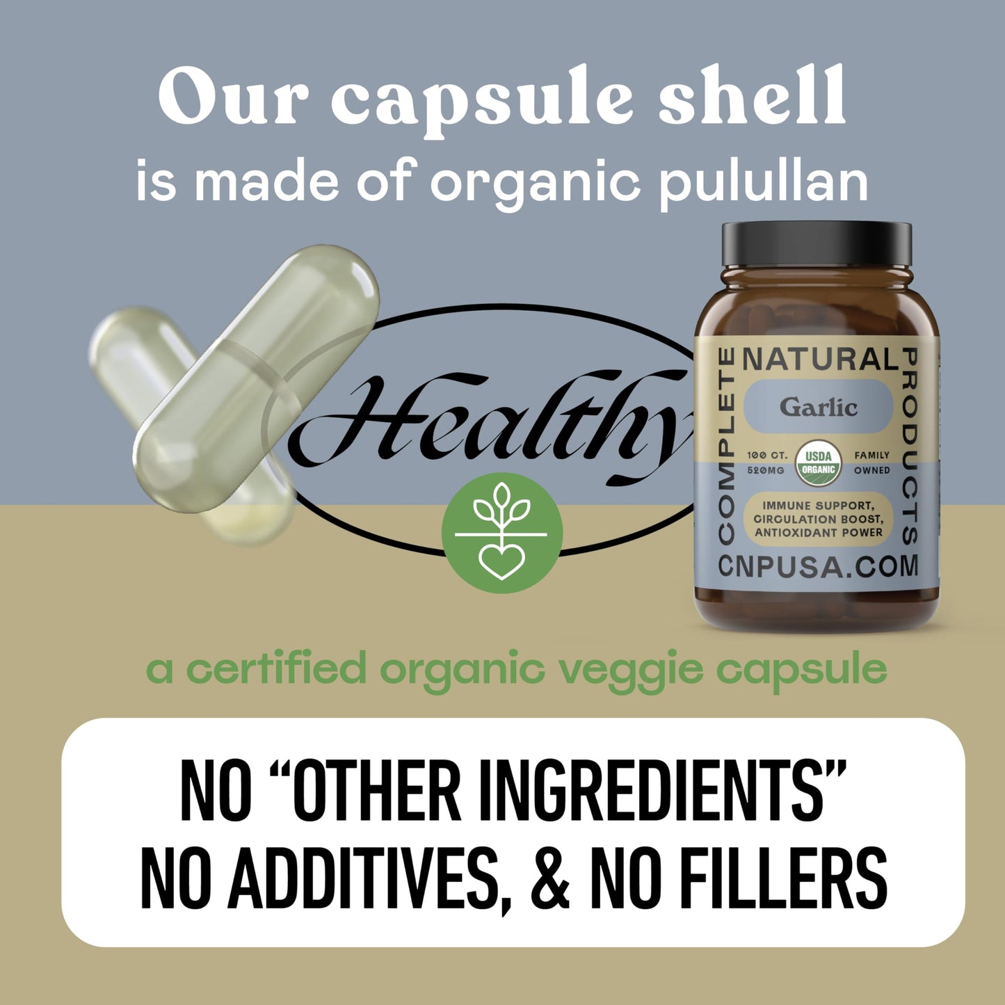 Complete Natural Products garlic capsules for healthy blood circulation and cholesterol support