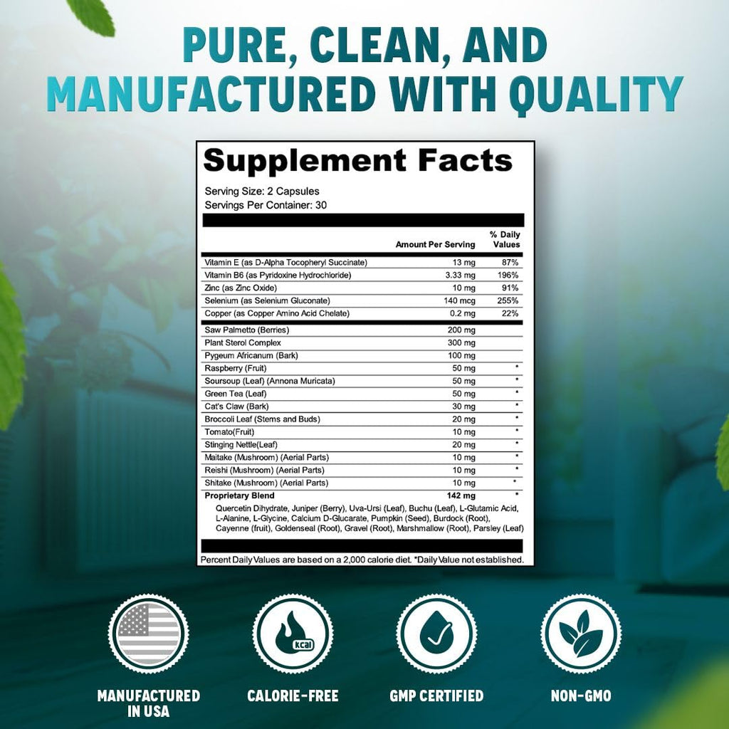 Close-up of the easy-to-swallow vegetarian capsules from Vital Nutritive Prostate Support bottle