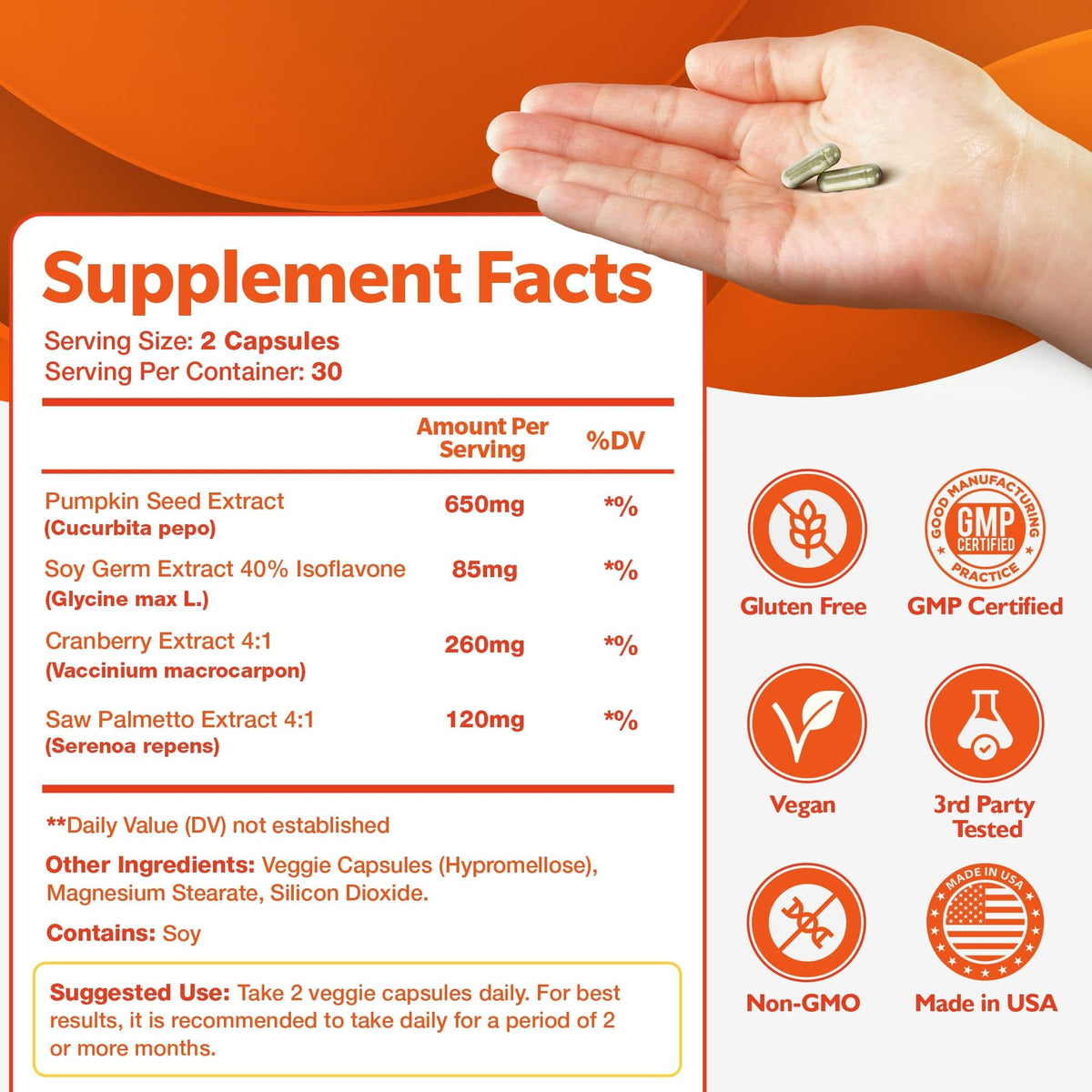 Happee overactive bladder control capsules showcasing natural 4-in-1 herbal blend for men and women.