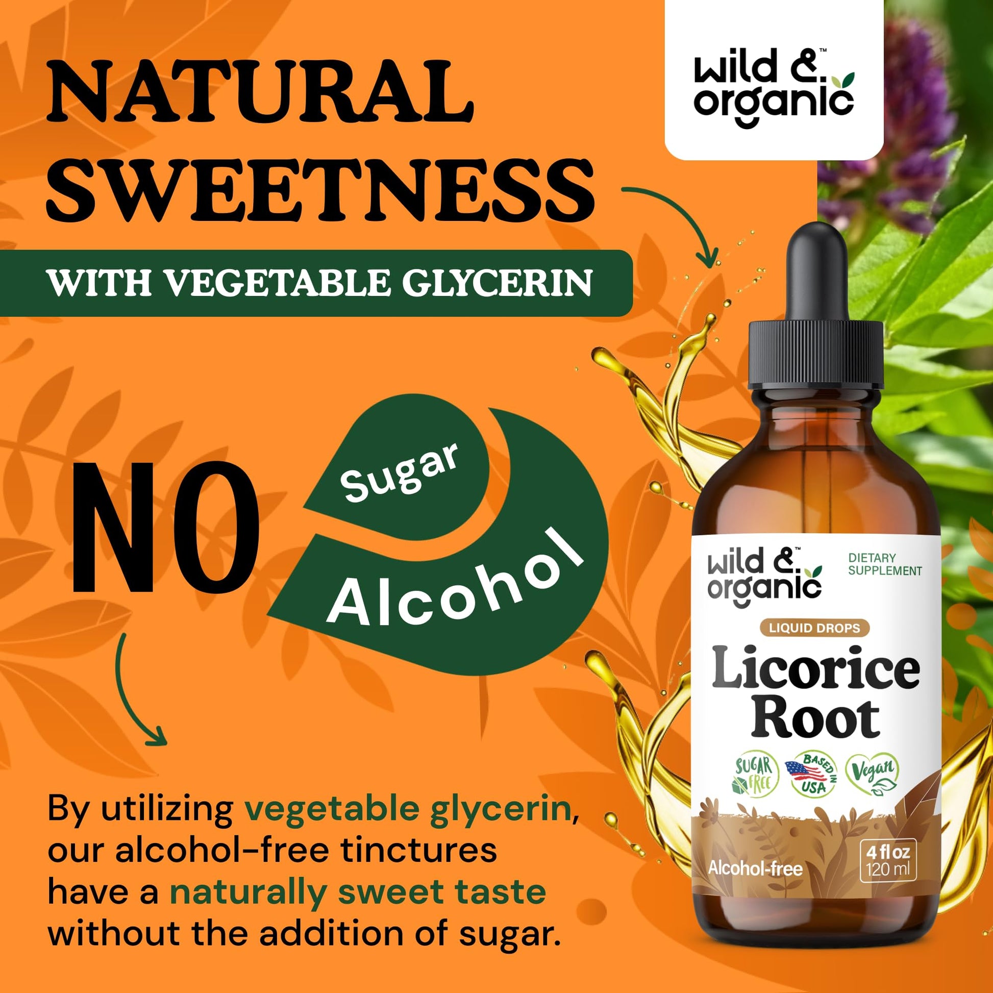 Close up of 4 fluid ounce licorice root tincture bottle