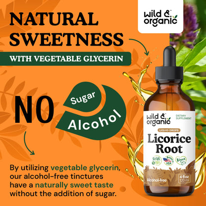 Close up of 4 fluid ounce licorice root tincture bottle