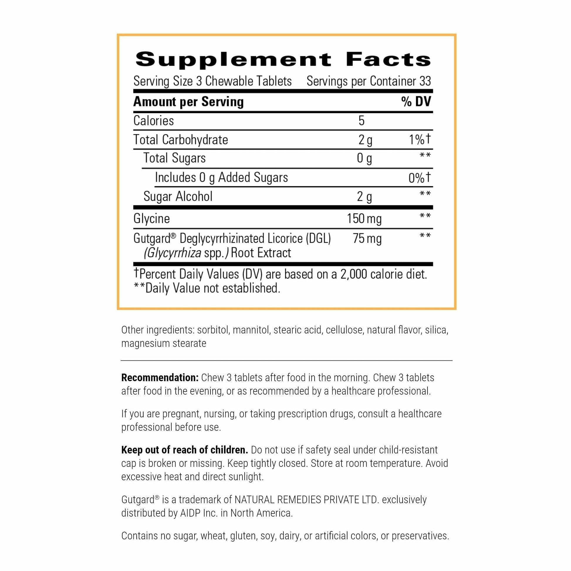 Integrative Therapeutics Rhizinate sugarless chewable tablets label details