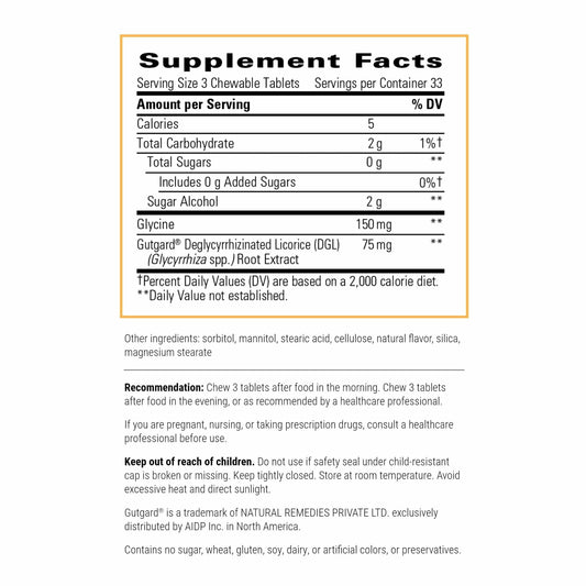 Integrative Therapeutics Rhizinate sugarless chewable tablets label details