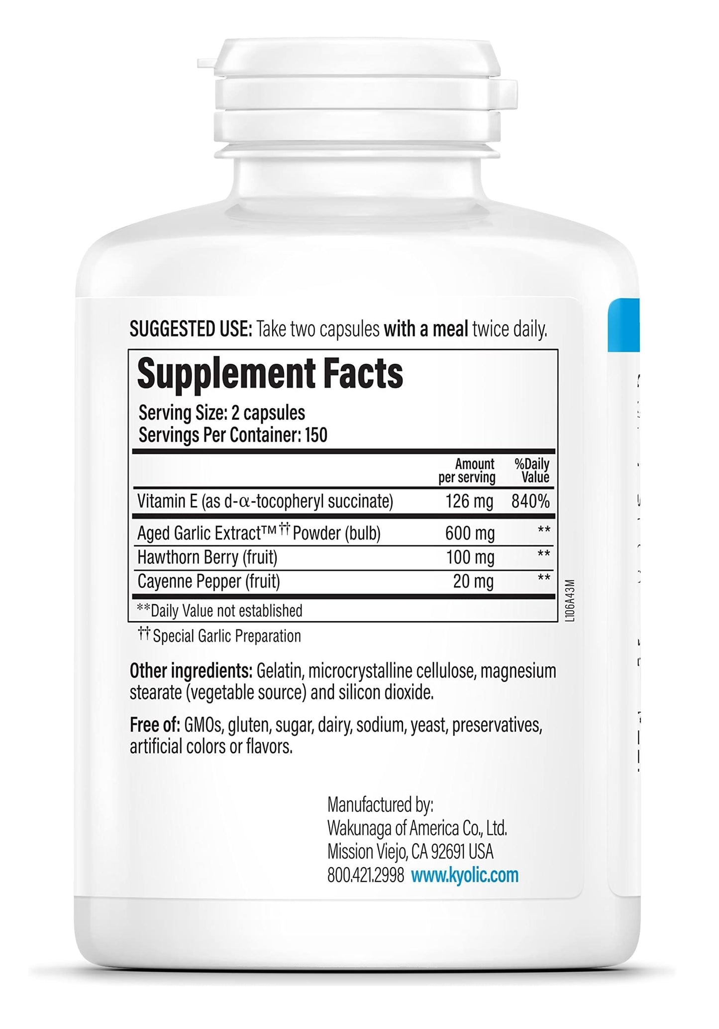 Kyolic 300 odorless garlic capsules supplement facts and ingredient profile
