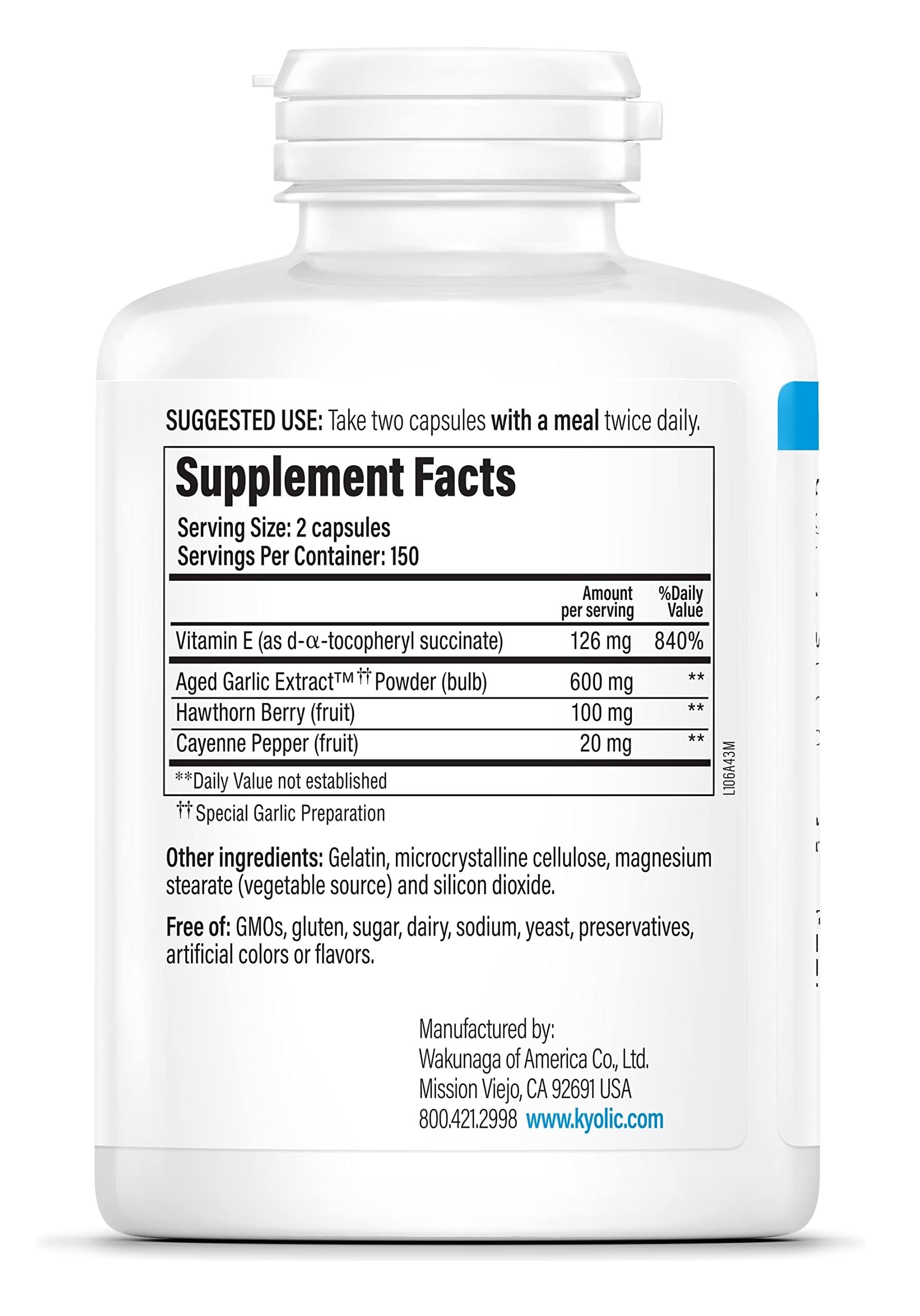 Kyolic 300 odorless garlic capsules supplement facts and ingredient profile