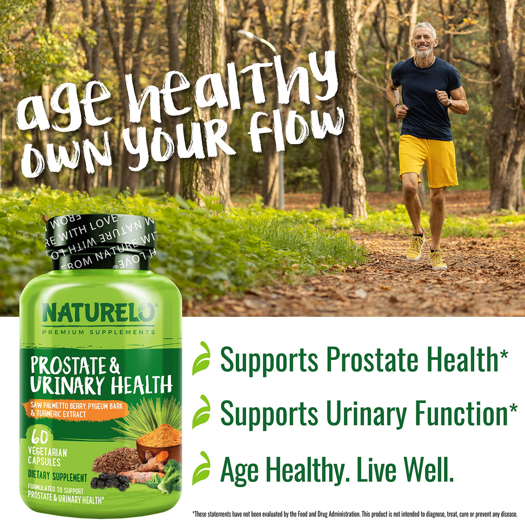 Vegan friendly NATURELO prostate support formula bottle with clean ingredients list.