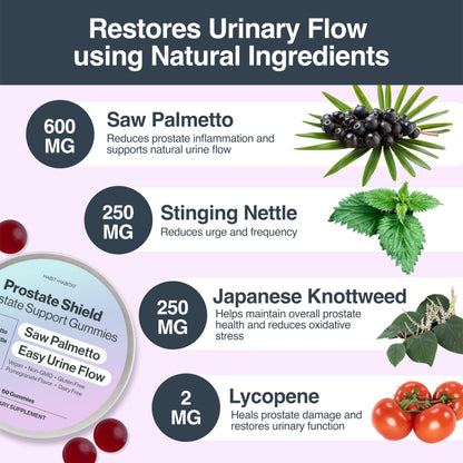 Habit + Habitat Prostate Health Gummies highlighting the 9-in-1 formula and saw palmetto ingredient list.
