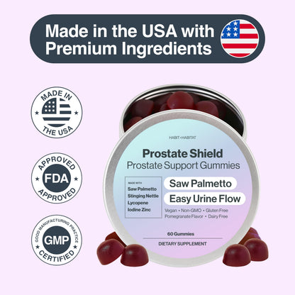 Habit + Habitat men's health dietary product displayed alongside natural pomegranate elements.