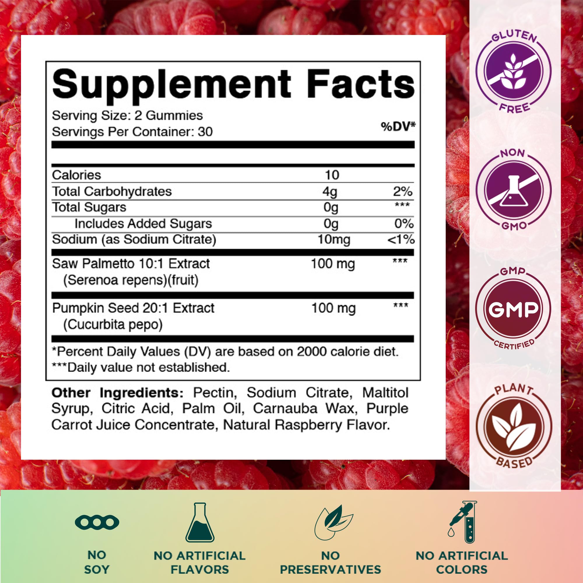 Vitamatic 2-in-1 prostate health formula gummies nutritional label facts side view